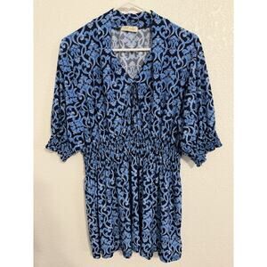 Ace Fashion Womens Plus Size 3X Blue Short Sleeve V-Neck Top Blouse